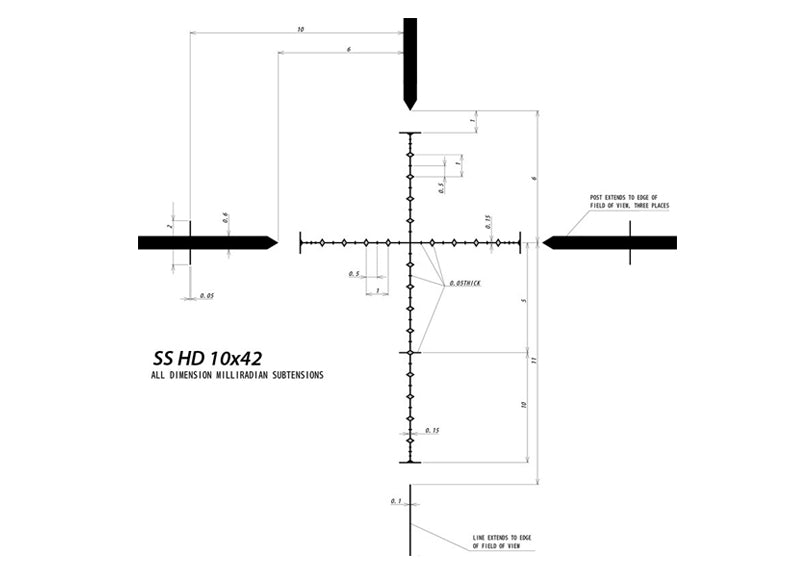 SWFA 10x42 SS HD - MIL-Quad Reticle, 30mm Tube, .1 MIL Clicks, Rear Focus