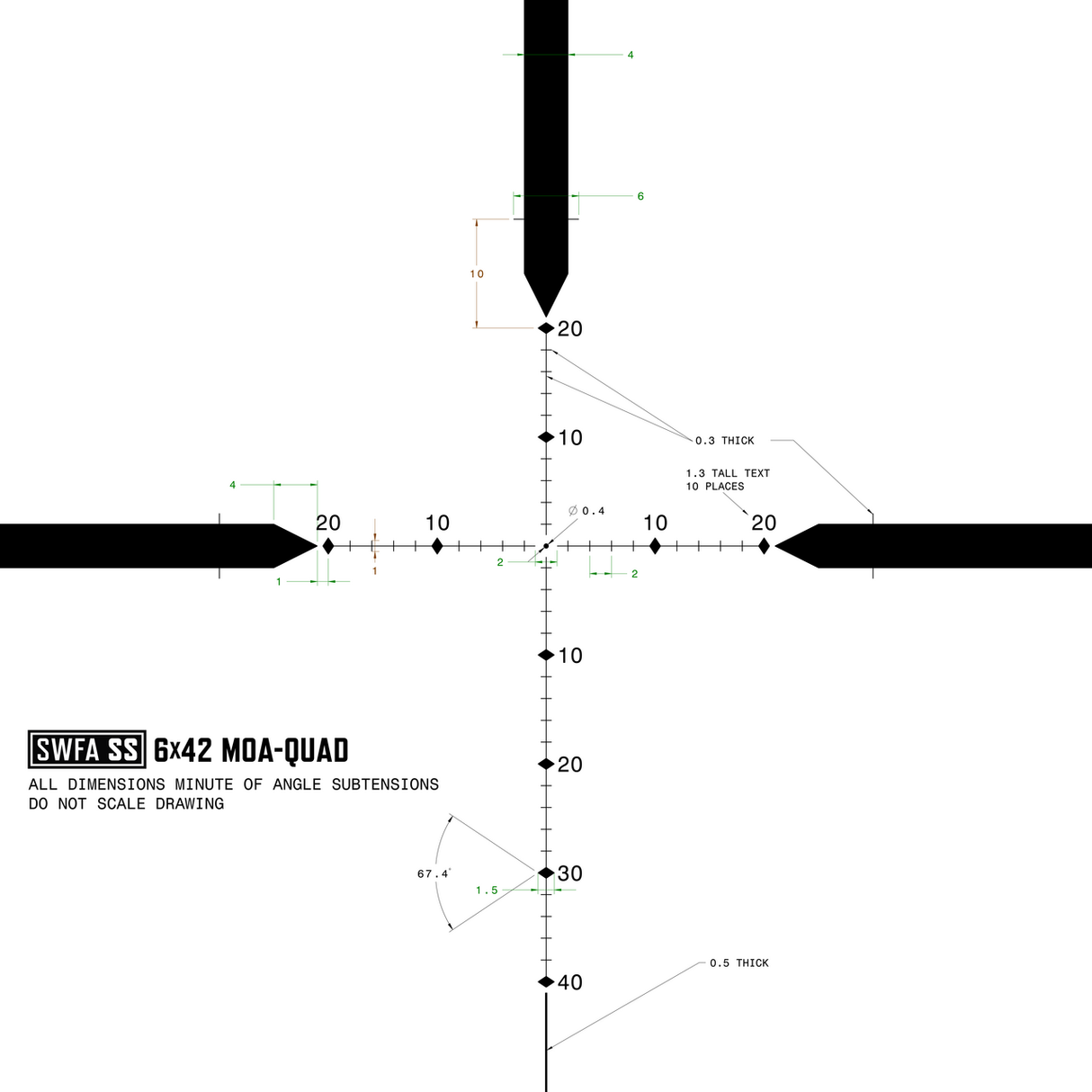 SWFA 6x42 SS - MOA-Quad Reticle, 30mm, .25 MOA Clicks, Rear Focus