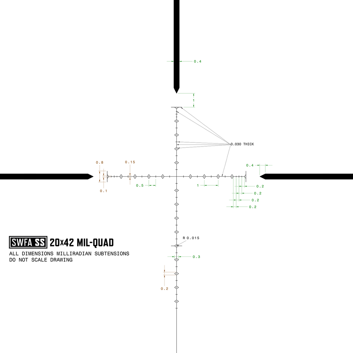 SWFA 20x42 SS - Mil-Quad Reticle, 30mm, .1 MIL Clicks, Rear Focus