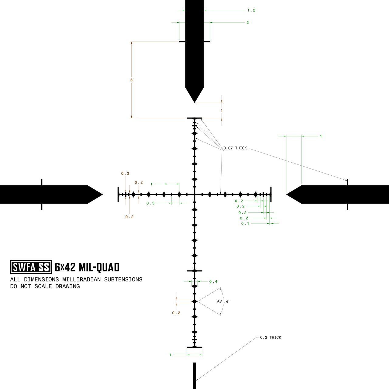 SWFA 6x42 SS - Mil-Quad Reticle, 30mm, .1 MIL Clicks, Rear Focus