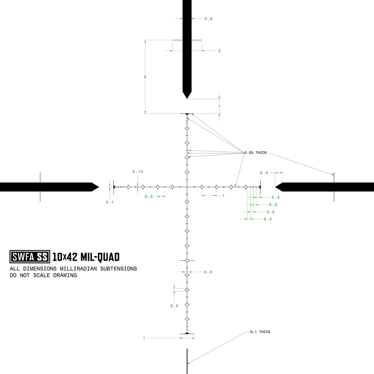 SWFA 10x42 SS - Mil-Quad Reticle, 30mm, .1 MIL Clicks, Rear Focus