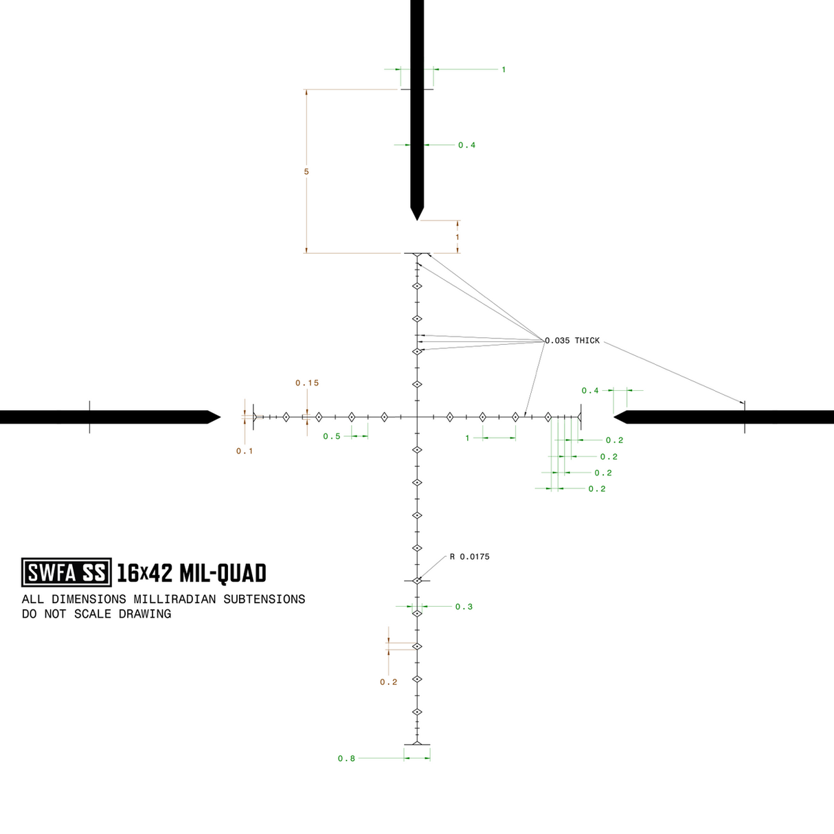 SWFA 16x42 SS - Mil-Quad Reticle, 30mm, .1 MIL Clicks, Rear Focus