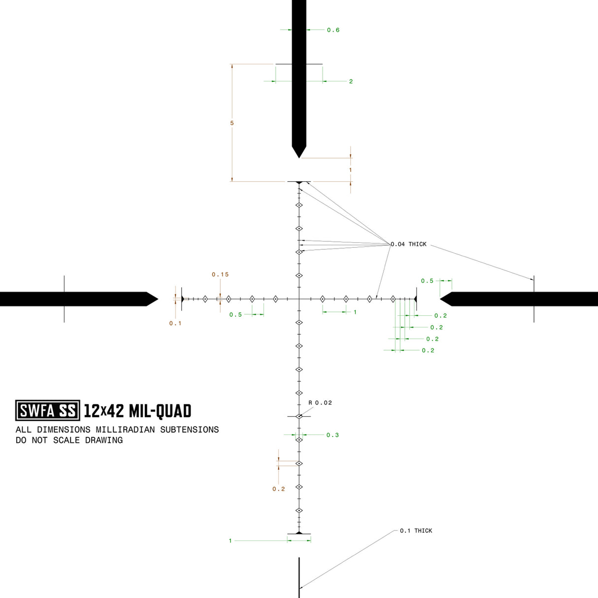 SWFA 12x42 SS - Mil-Quad Reticle, 30mm, .1 MIL Clicks, Rear Focus